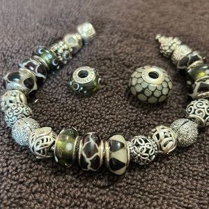 Pandora bracelet with black and grey beads.